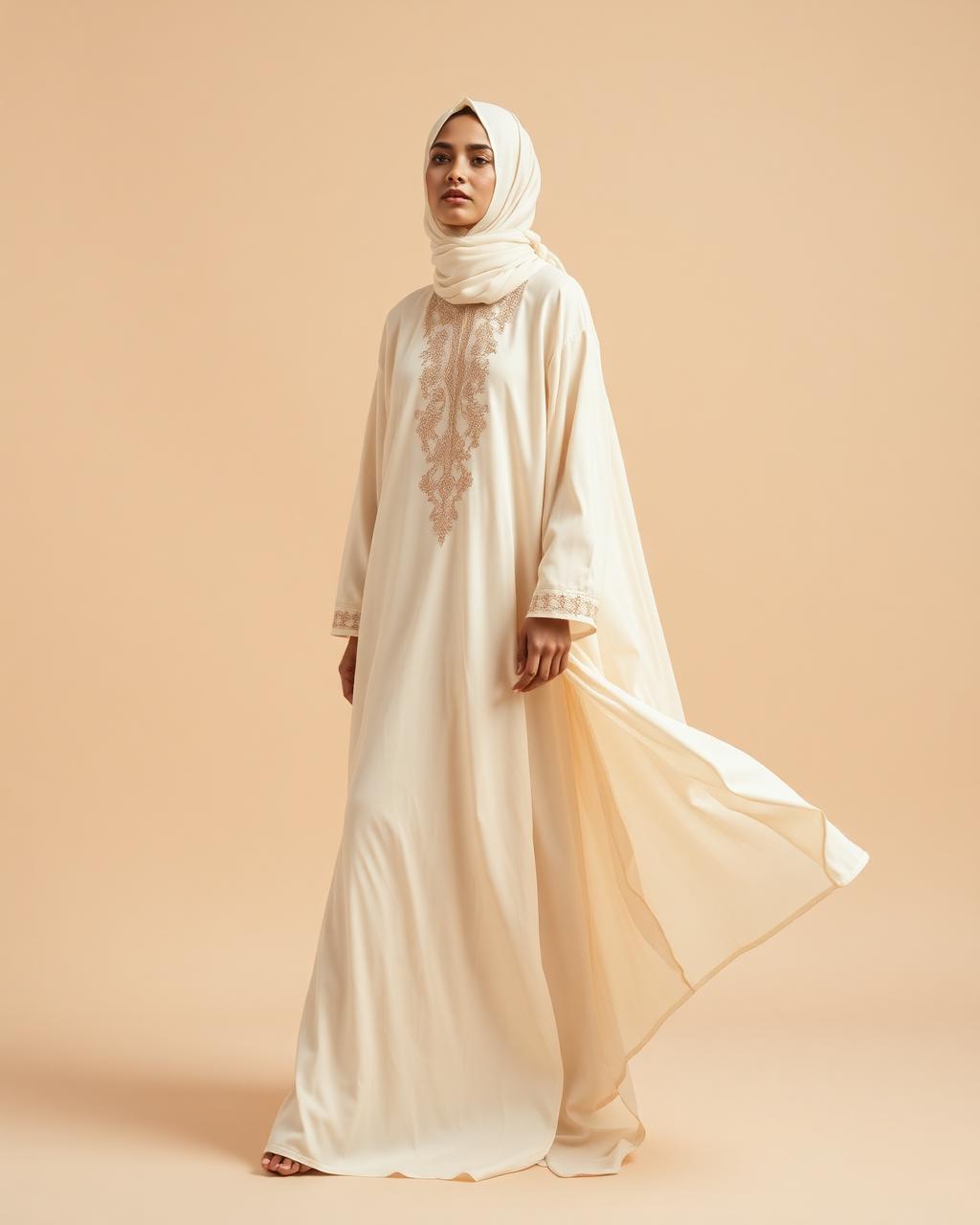 Cream abaya with tonal embroidery